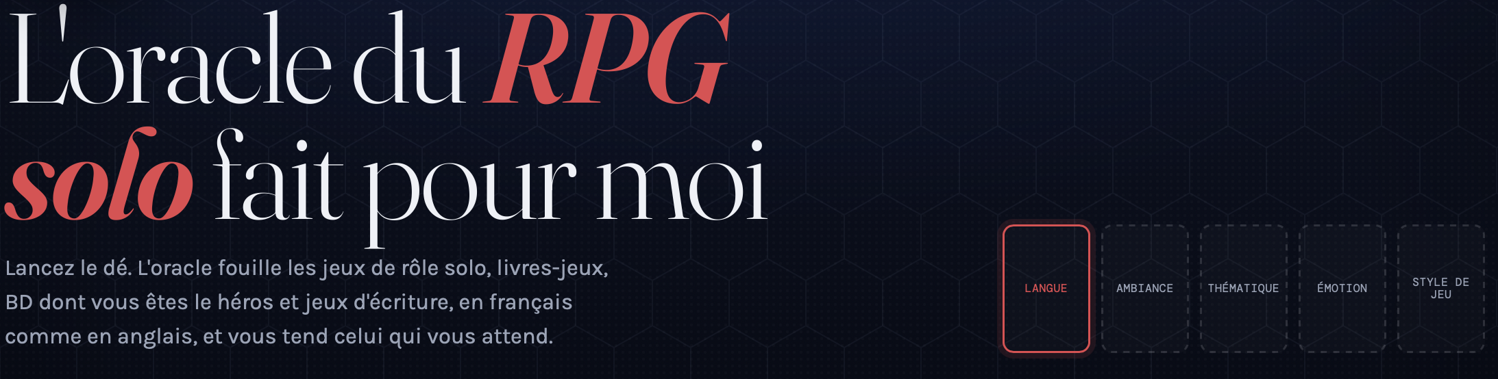 Visuel de L'oracle du RPG solo fait pour moi