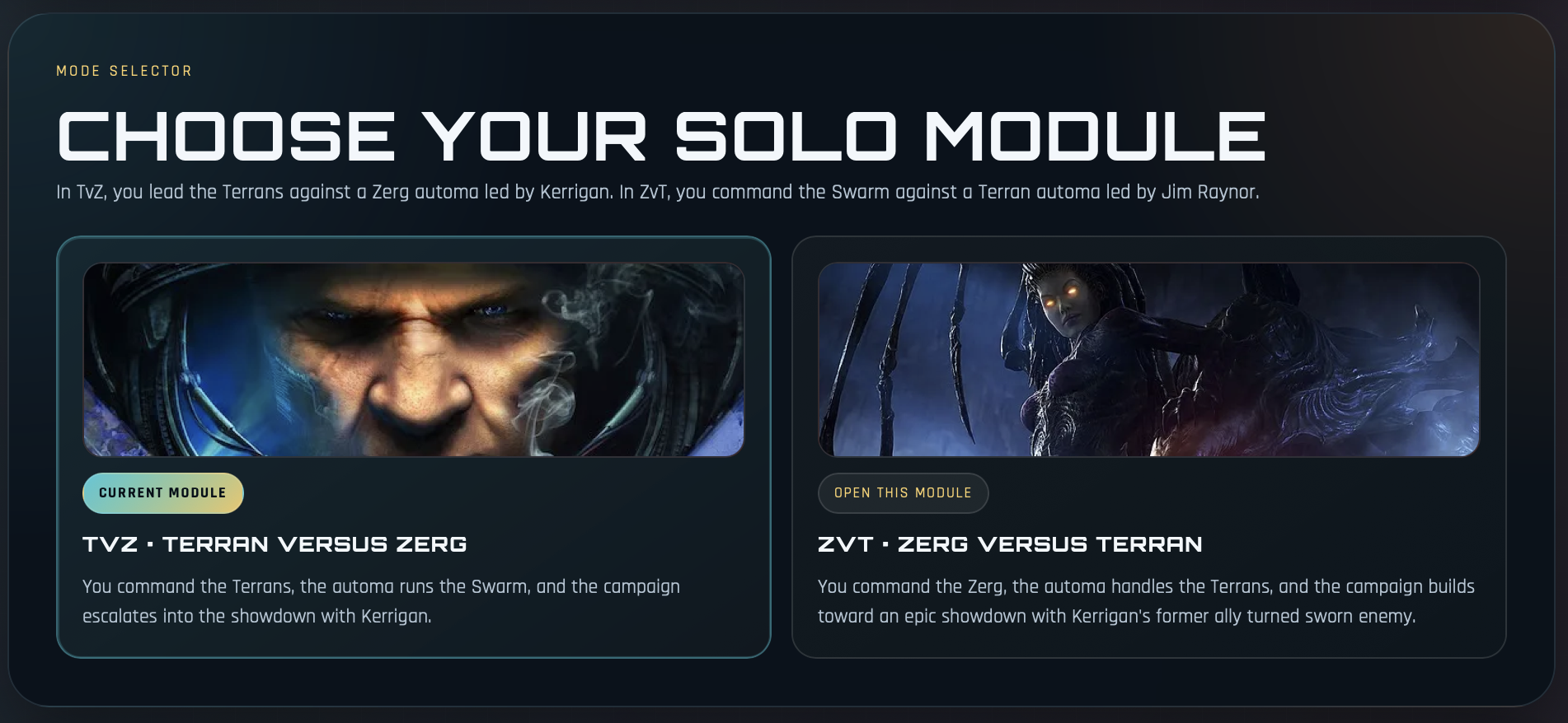 StarCraft solo fan-made project visual in English